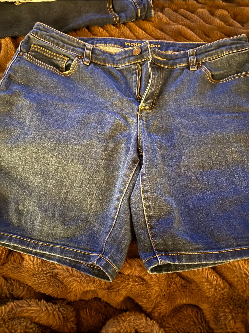 Michael Kors Blue Denim Shorts with Gold Stitching